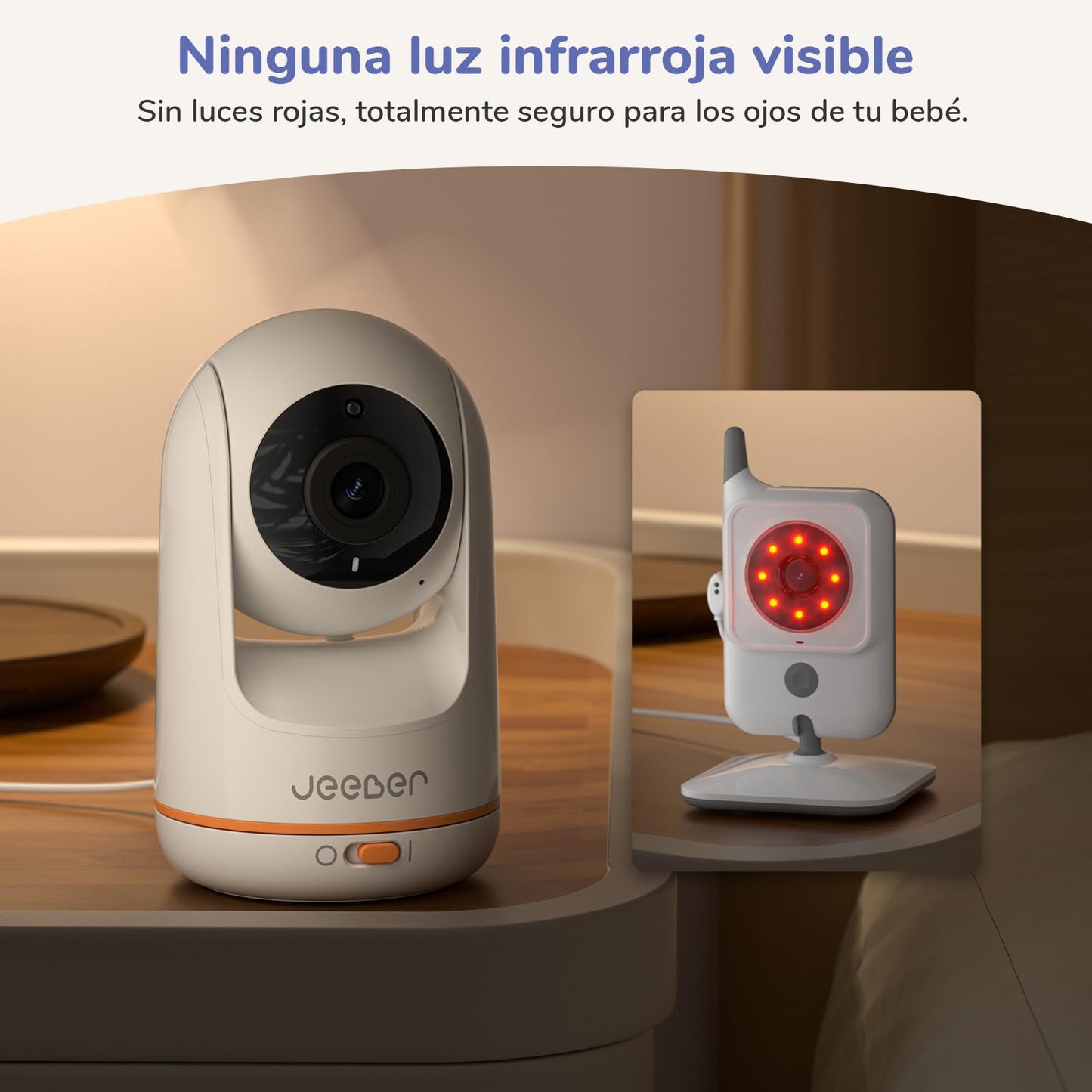 Cámara Bebé 5" – Rotación 360°, Visión Nocturna, Detección de Llanto