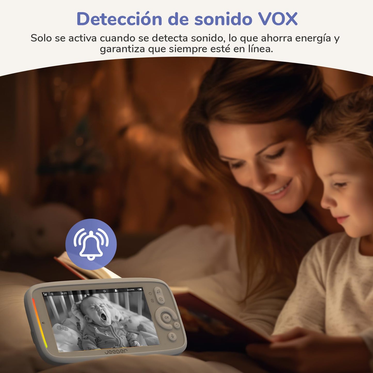 Cámara Bebé 5" – Rotación 360°, Visión Nocturna, Detección de Llanto